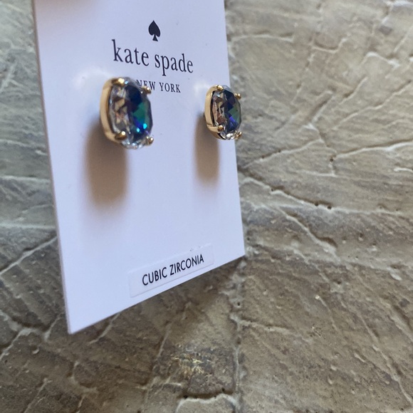 Kate Spade Bright Ideas Round CZ Stud Earrings Blue Clear Gold NWT - Picture 5 of 9